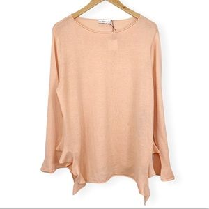 Zara Knit Peach Side Ruffle Sweater NEW Sz M